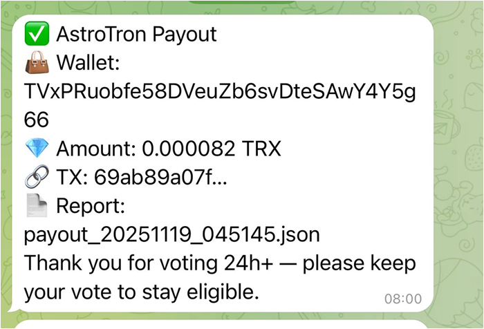 Payout message sample